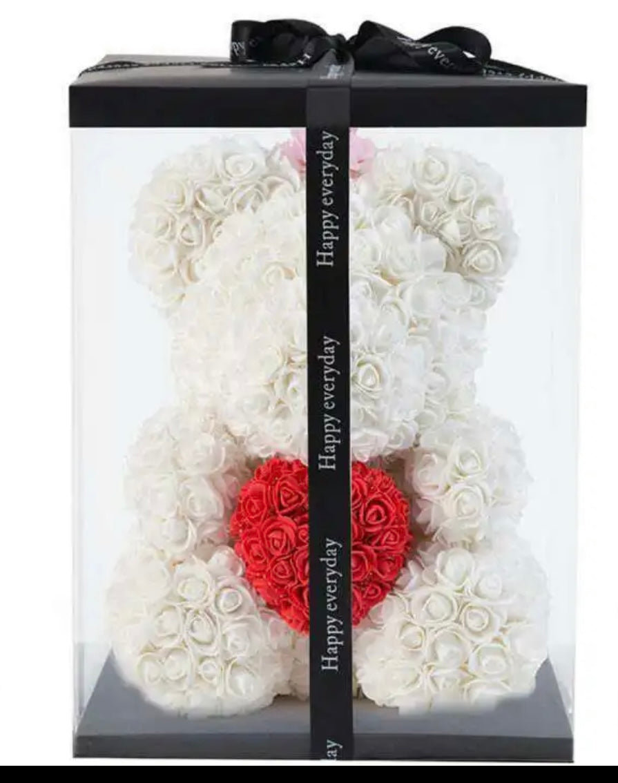 Artificial flowers teddy bear