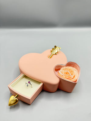 Twin heart  forever rose box & ring