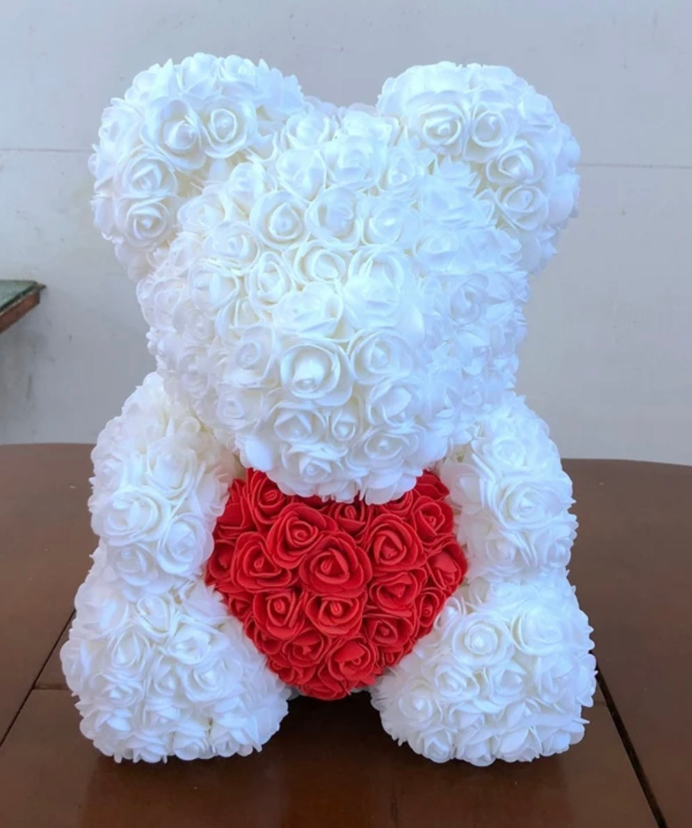 Artificial flowers teddy bear