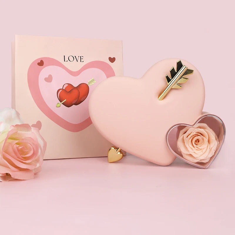 Twin heart  forever rose box & ring