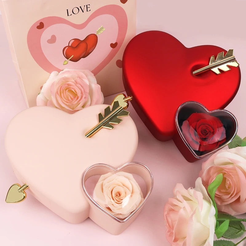 Twin heart  forever rose box & ring