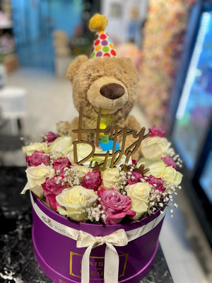 Flower Box with Chocolate & Teddy Bear Singing