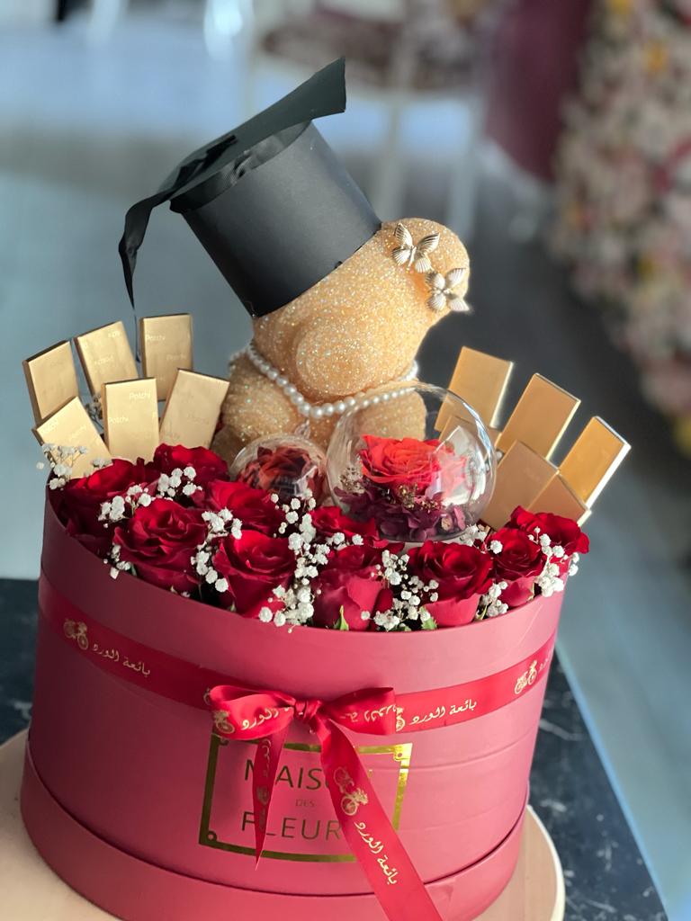 Graduation Teddy bear with Forever Roses