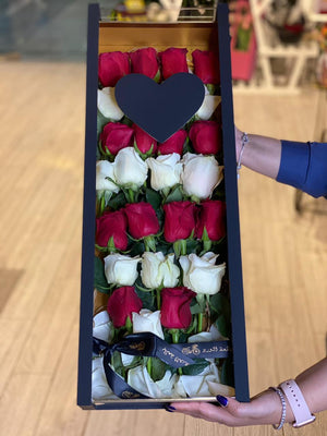 White & Red Roses Love Box - Bae3at Elward flower shop 