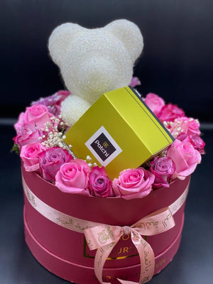 Crystal Teddy bear with flowers & patchi - Bae3at Elward flower shop 