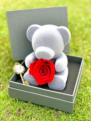 Teddy Bear  Forever Roses - Bae3at Elward flower shop 