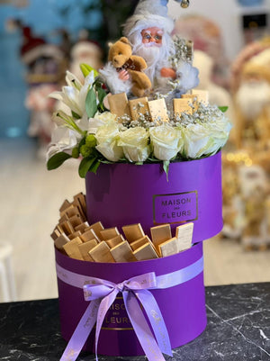 Tower Boxes Flowers & Chocolate with Santa Clause