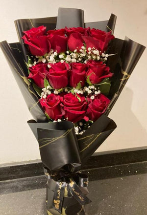 Red Rosds & Baby Flower Bouquet - Bae3at Elward flower shop 