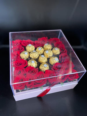 Heart Ferrero Rocher  box with flowers